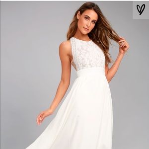 Lulu’s forever and always white lace maxi dress
